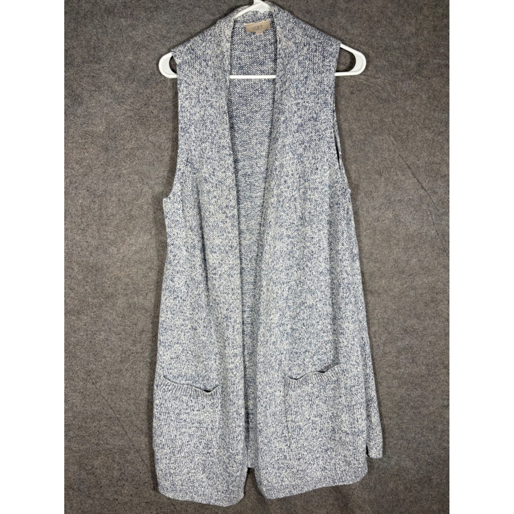 Loft Outlet‎ Womens Large Blue Marled Knit Longline Open Front Vest Cardigan